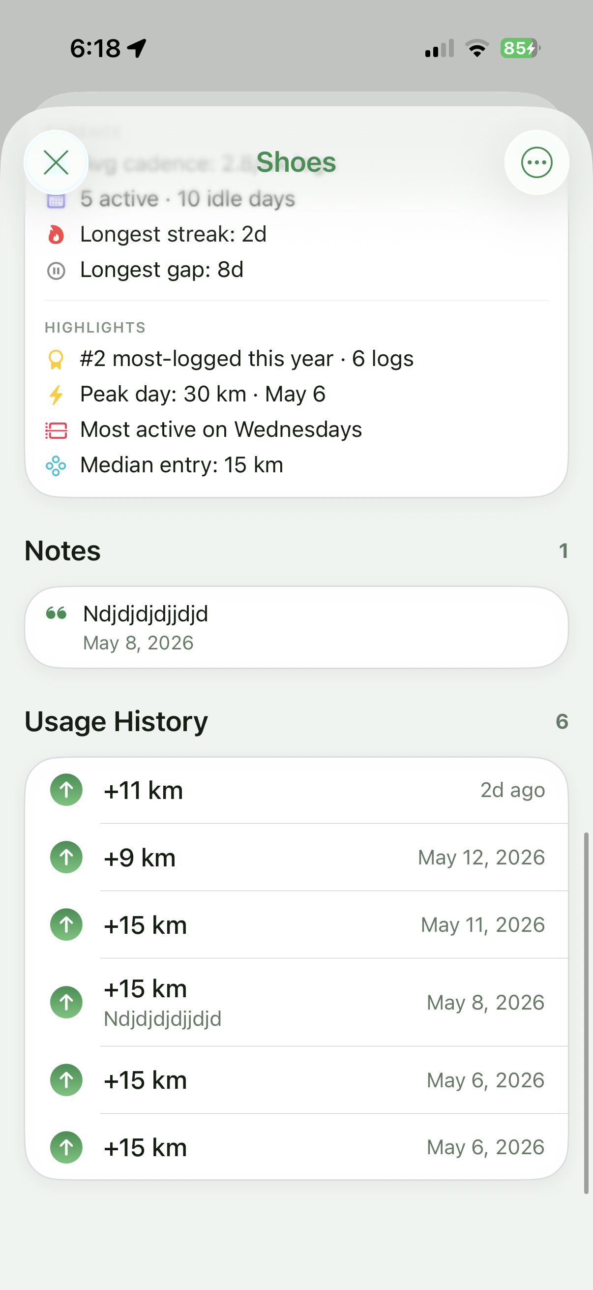 Archived item notes and usage history